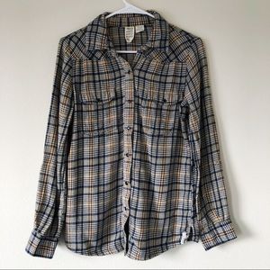 Billabong Orange & Blue Plaid Flannel Button Down